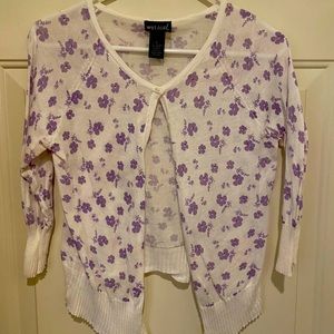 Sheer Cardigan sweater with lavender floral design